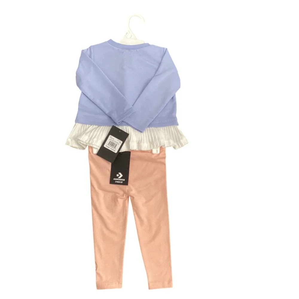 Converse Kids 2 Piece Set Lavender Top Peach‎ Leggings Animal Print 18M